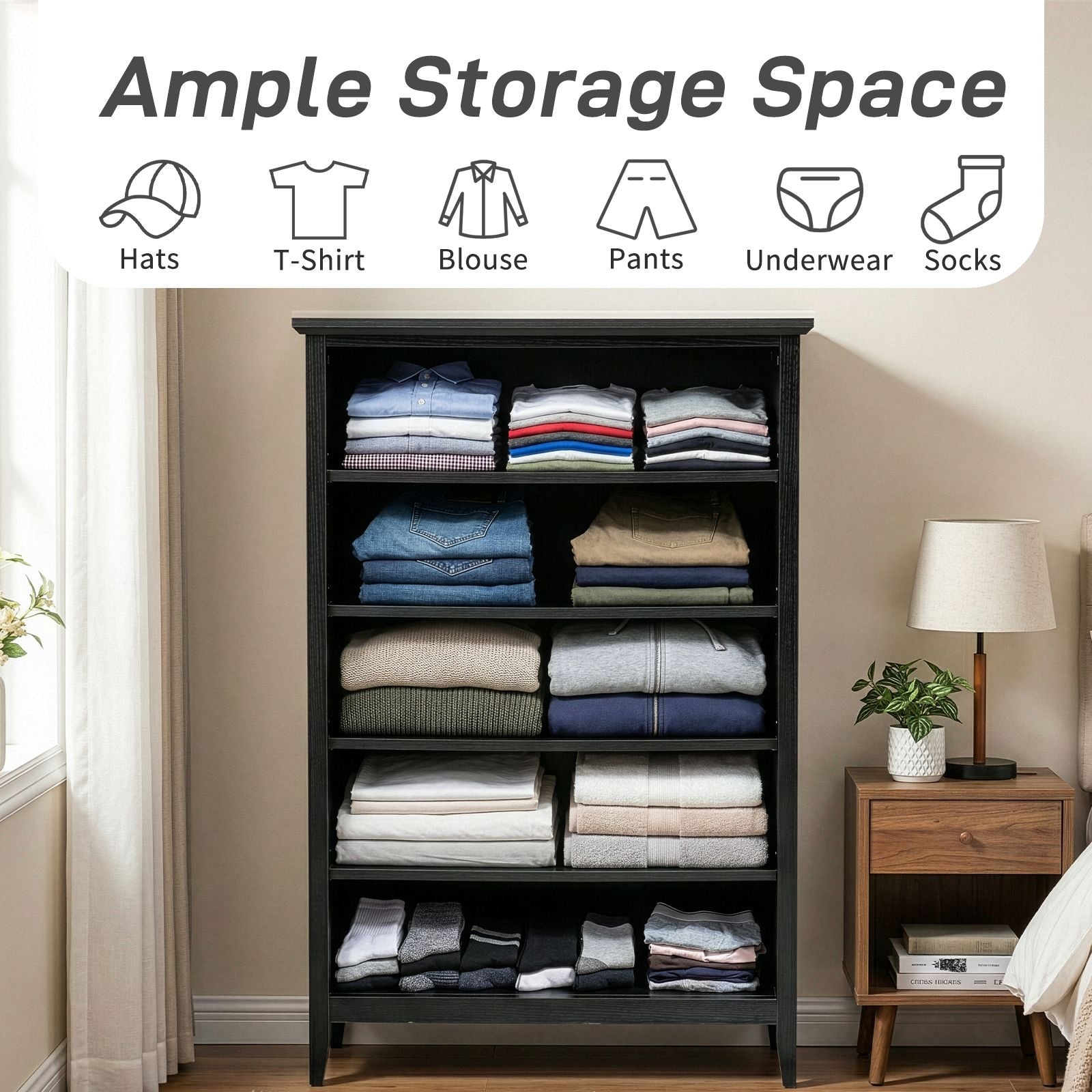 Black Embossed Five-Drawer Cabinet – Modern Storage for Any Room