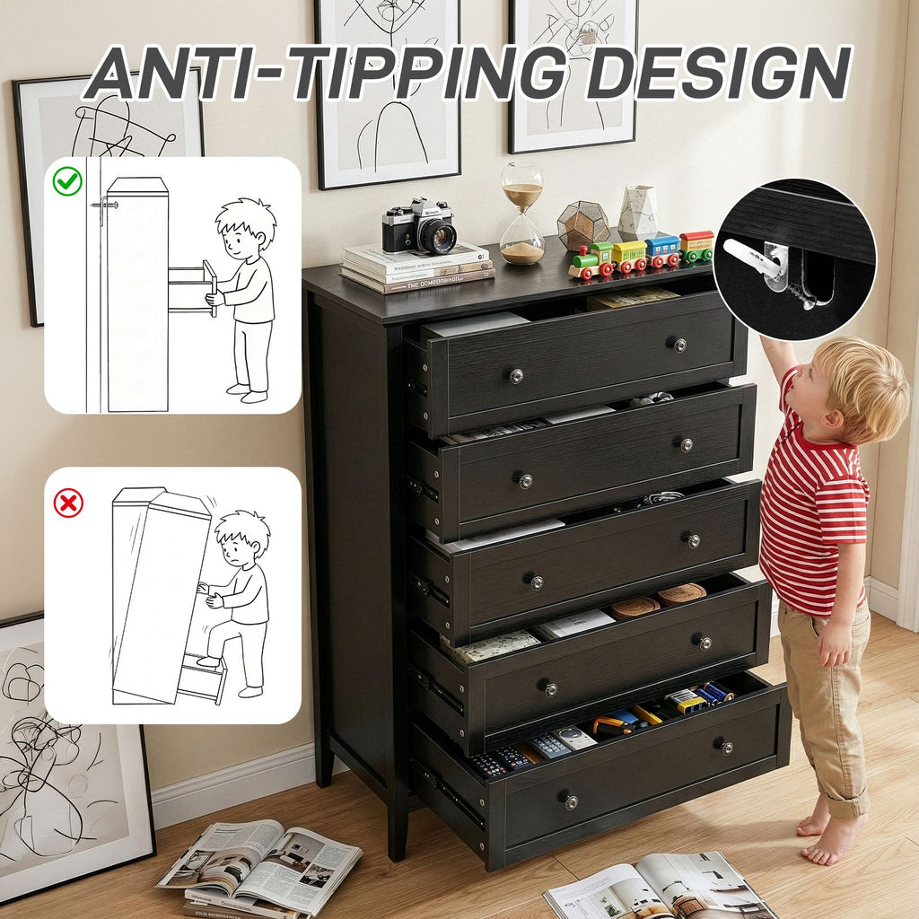 Black Embossed Five-Drawer Cabinet – Modern Storage for Any Room