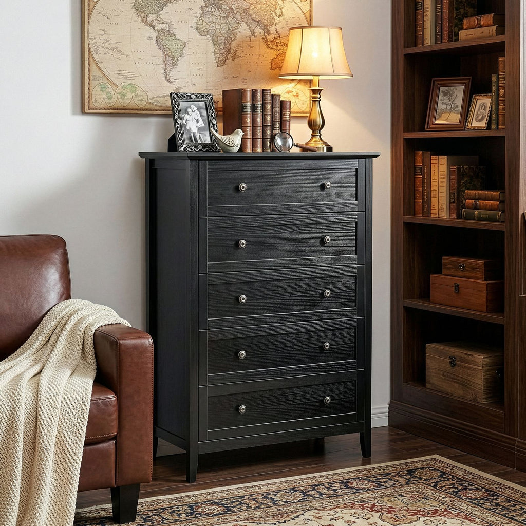 Black Embossed Five-Drawer Cabinet – Modern Storage for Any Room