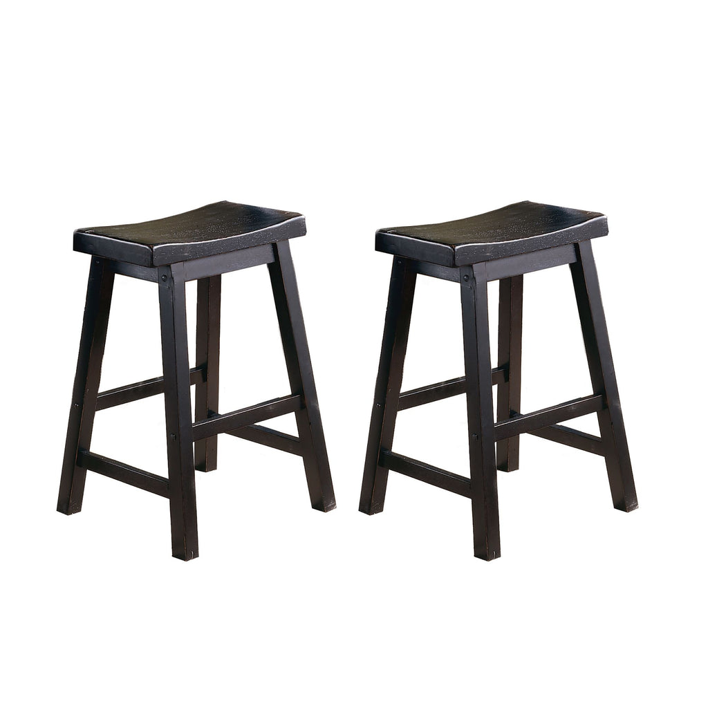 Black Saddle Seat Counter Stools, Set of Two
