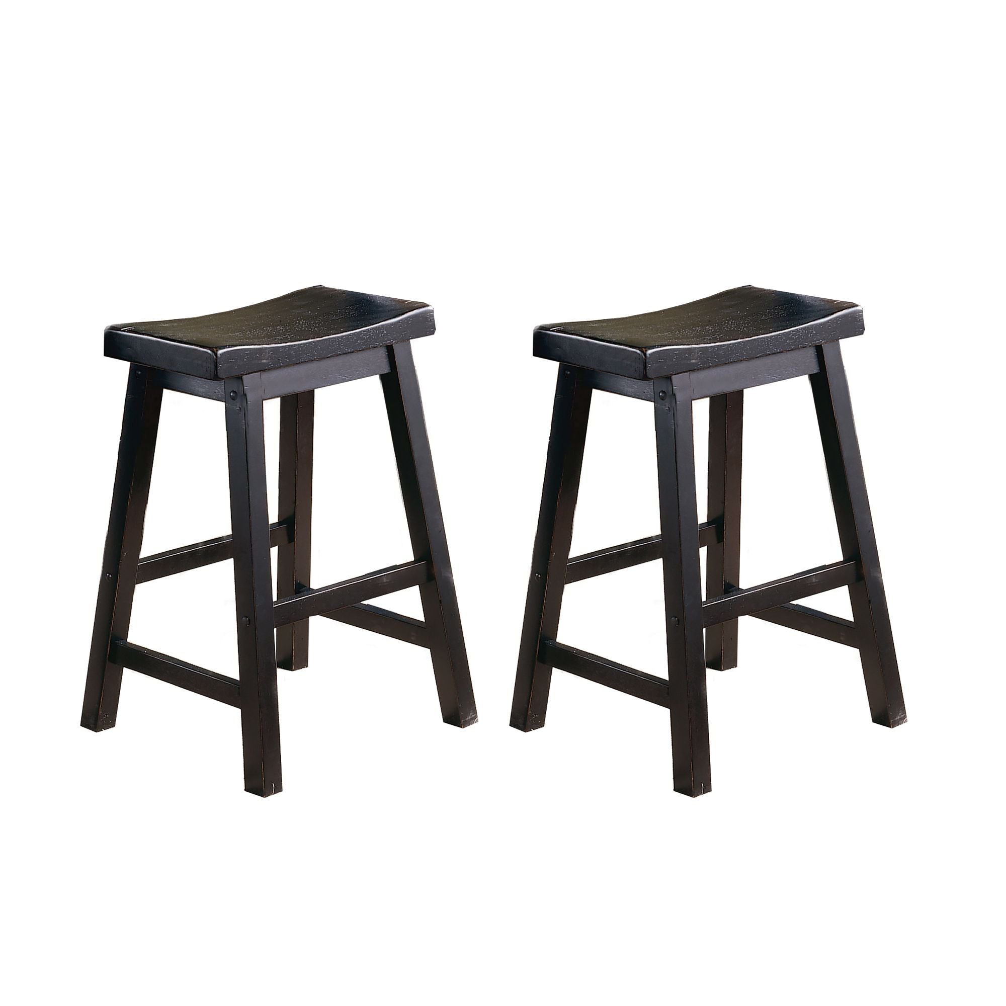 Black Saddle Seat Counter Stools, Set of Two