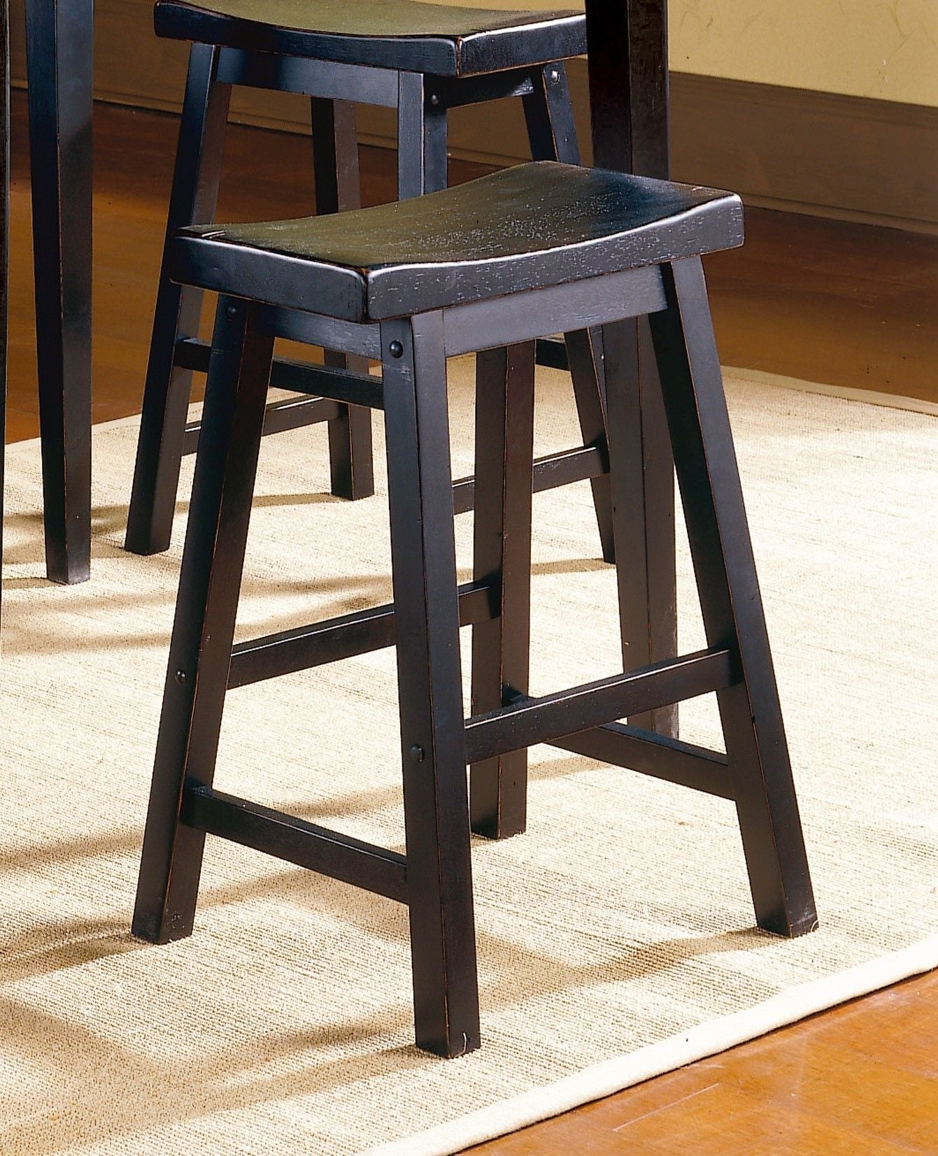 Black Saddle Seat Counter Stools, Set of Two