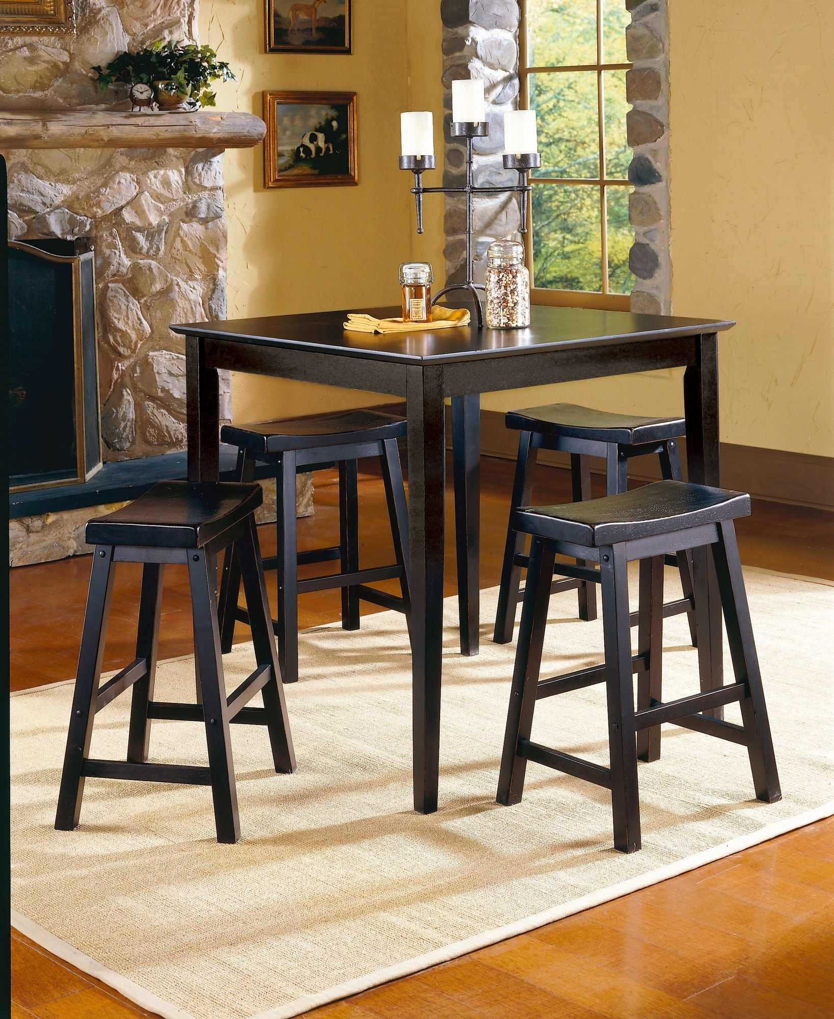 Black Saddle Seat Counter Stools, Set of Two