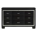 Black Finish Dresser Bold Desing 9 Drawers Glamorous Faux-Alligator Textured Fronts Wooden