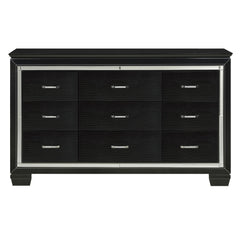 Black Finish Dresser Bold Desing 9 Drawers Glamorous Faux-Alligator Textured Fronts Wooden