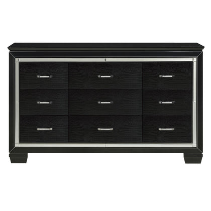 Black Finish Dresser Bold Desing 9 Drawers Glamorous Faux-Alligator Textured Fronts Wooden
