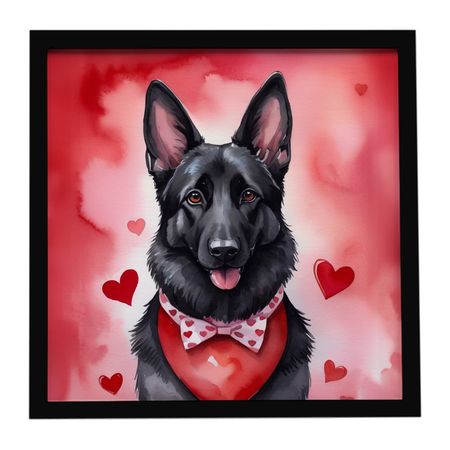 Black German Shepherd Valentine Framed Wall Art
