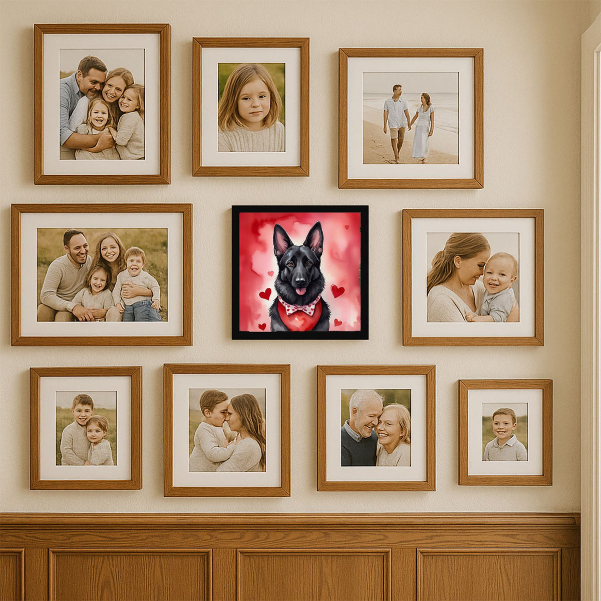 Black German Shepherd Valentine Framed Wall Art