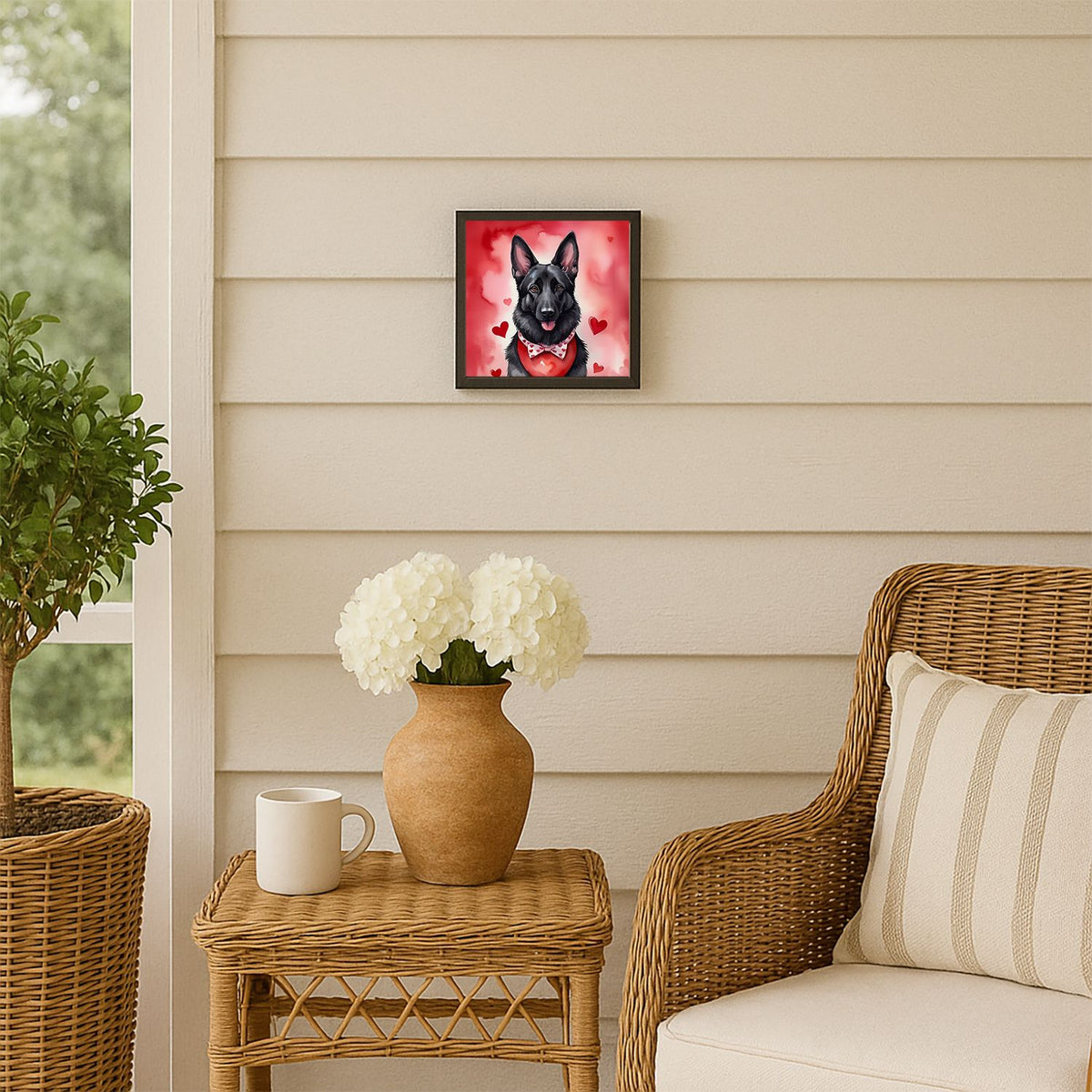 Black German Shepherd Valentine Framed Wall Art