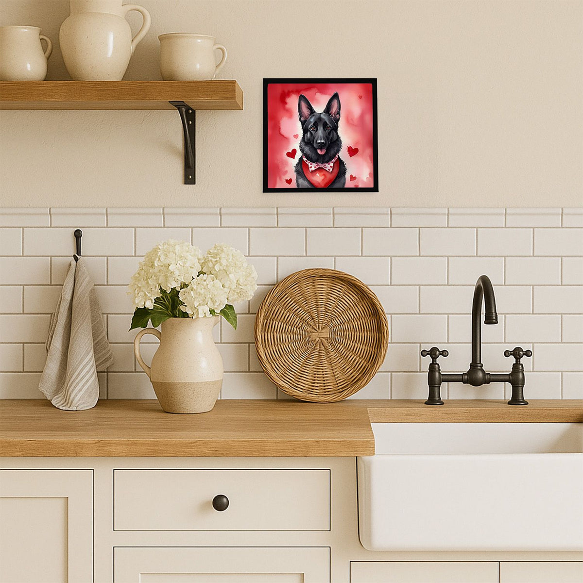 Black German Shepherd Valentine Framed Wall Art