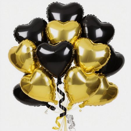 Black and Champagne Gold Heart Party Balloons