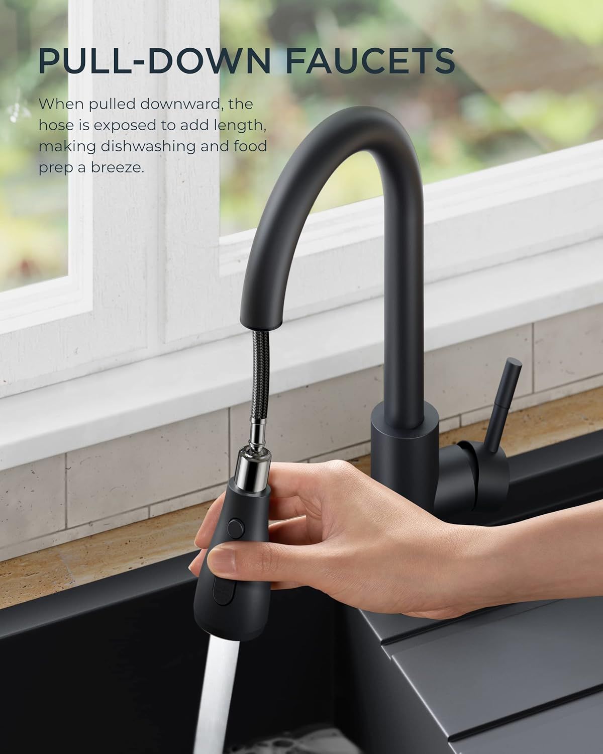 Matte Black High-Arc Faucet with Pull-Down Sprayer