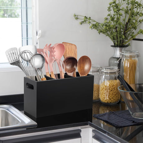 Black Three-Section Countertop Utensil Holder