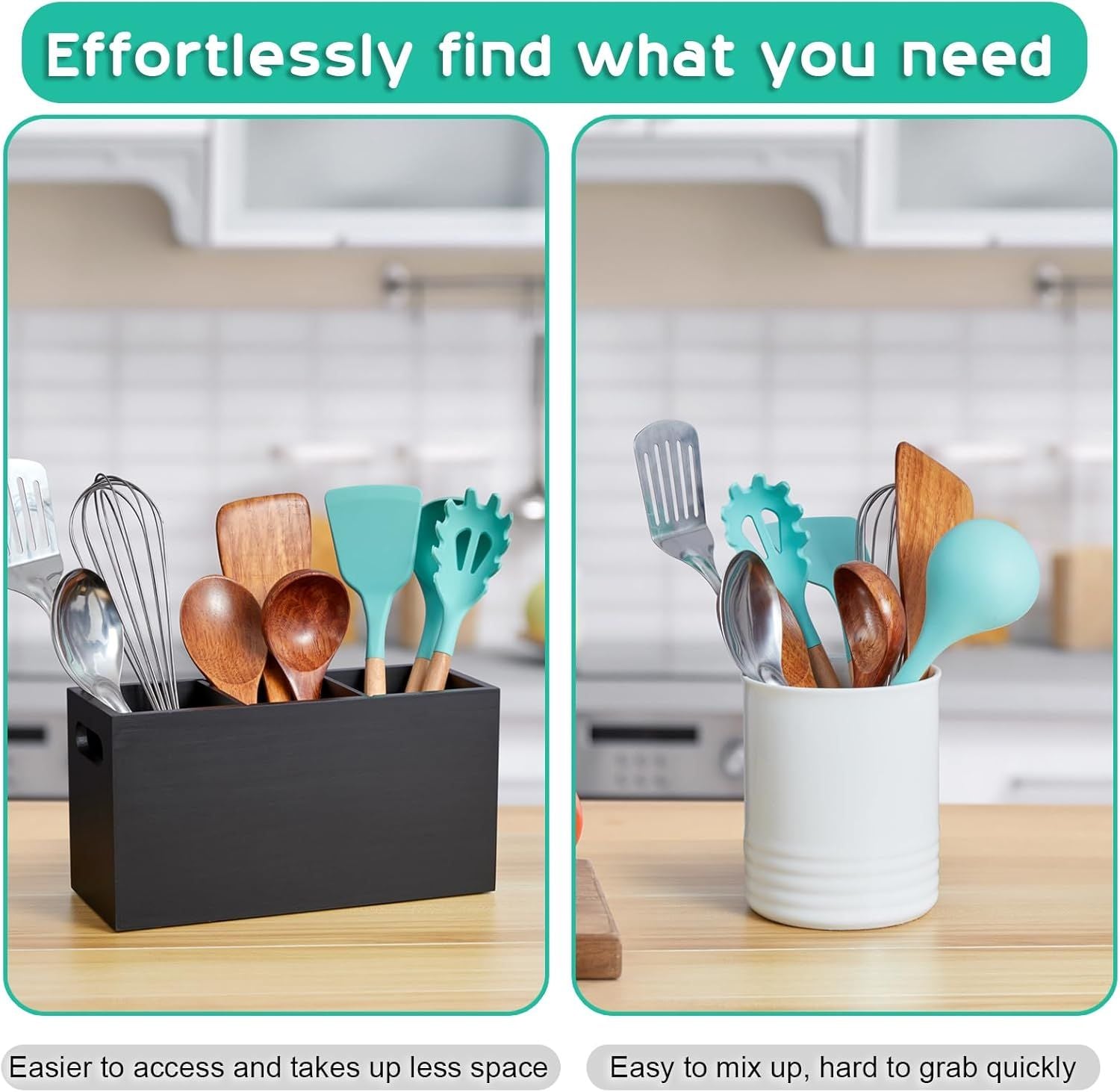 Black Three-Section Countertop Utensil Holder