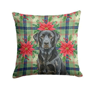 Black Labrador Christmas Poinsettia Accent Pillow