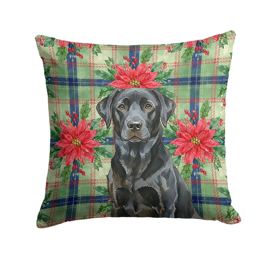 Black Labrador Christmas Poinsettia Accent Pillow