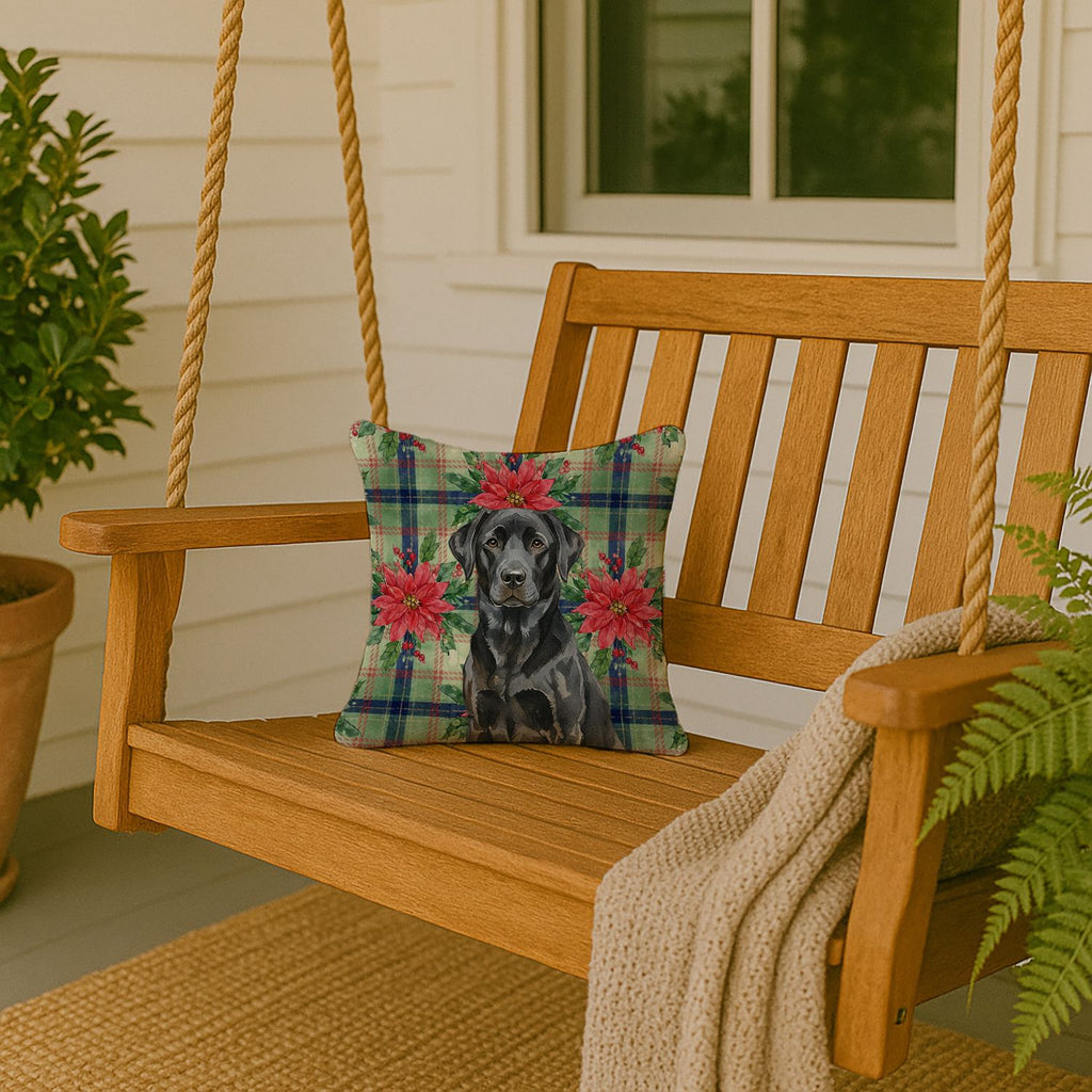 Black Labrador Christmas Poinsettia Accent Pillow