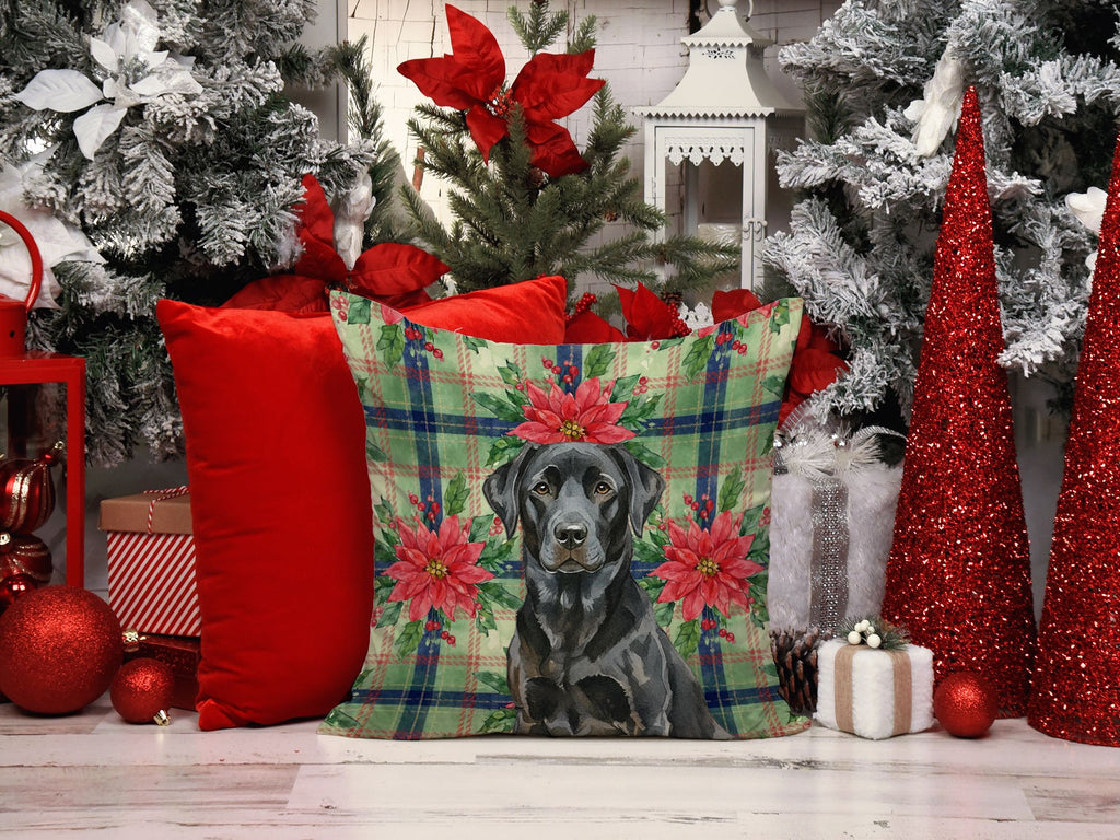 Black Labrador Christmas Poinsettia Accent Pillow