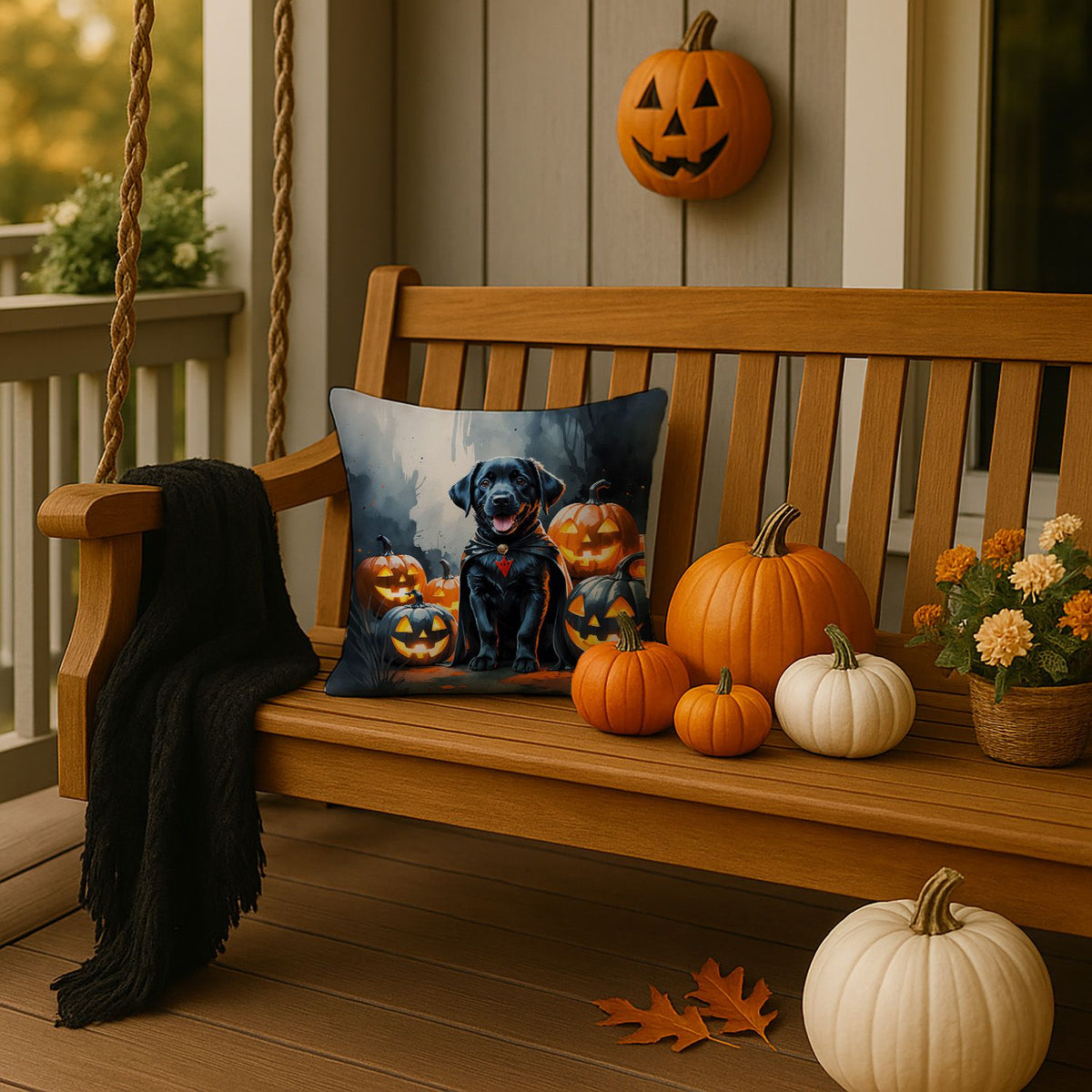 Black Labrador Puppy Halloween Accent Pillow