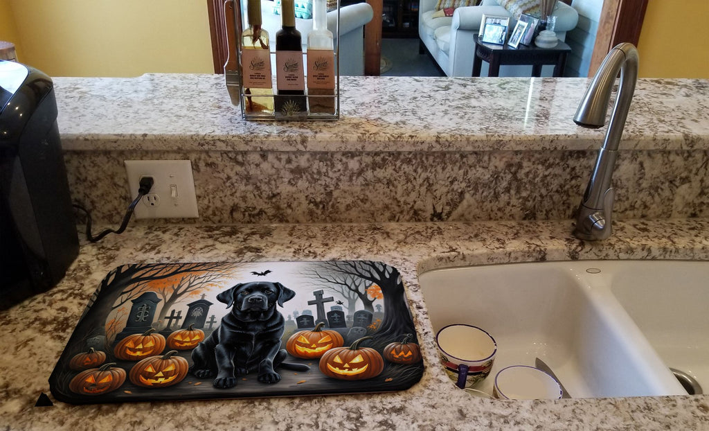 Black Labrador Retriever Halloween Dish Mat
