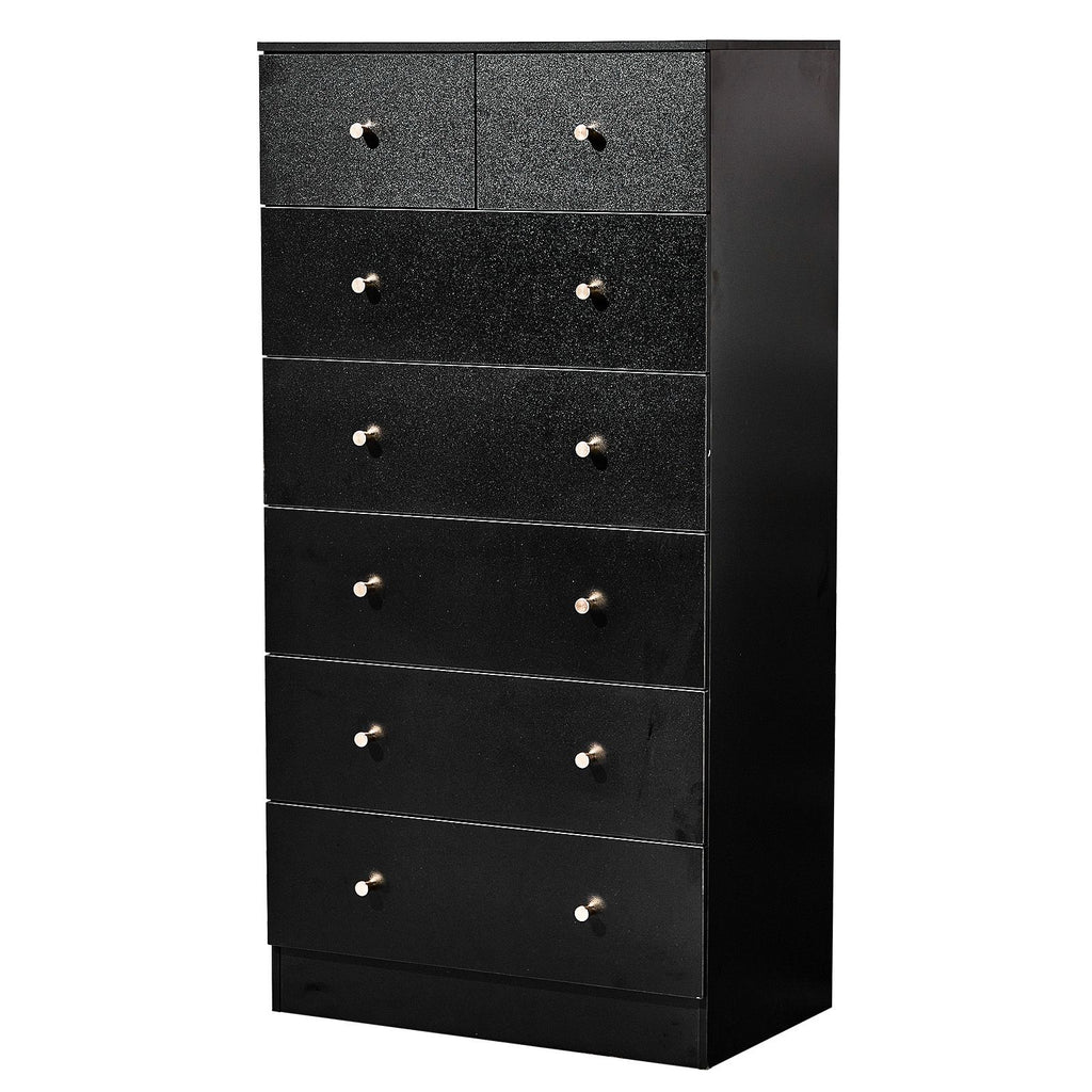 Tall Black 5+2 Drawer Cabinet with Gold-Tone Accents