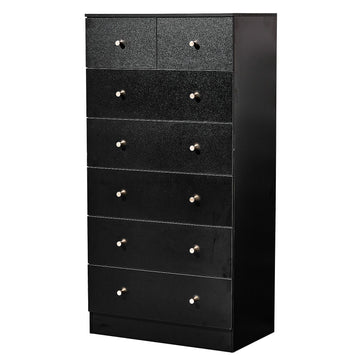 Tall Black 5+2 Drawer Cabinet with Gold-Tone Accents