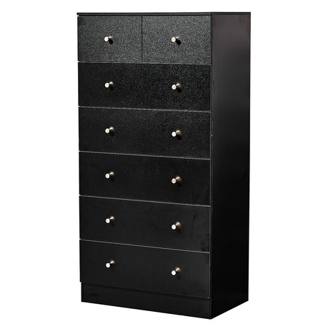 Tall Black 5+2 Drawer Cabinet with Gold-Tone Accents