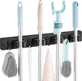 Wall-Mounted Mop and Broom Holder with 4 Slots and 4 Hooks