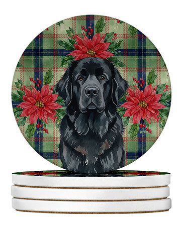 Black Newfoundland Christmas Poinsettia Coaster Set