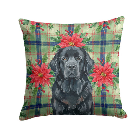 Black Newfoundland Poinsettia Christmas Pillow