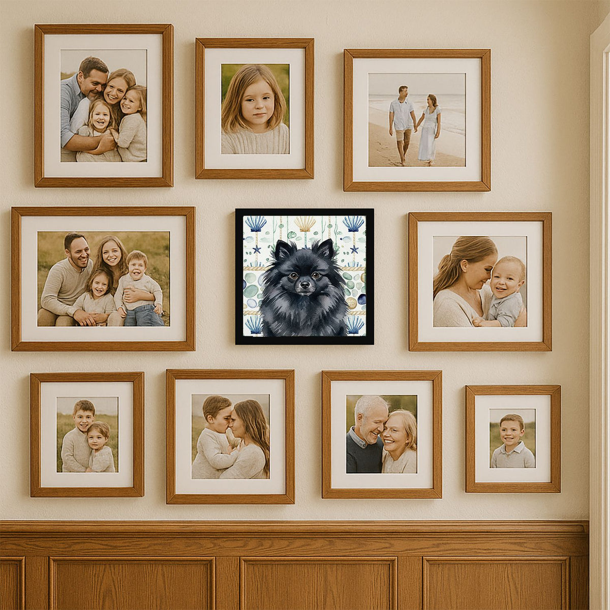 Black Pomeranian Coastal Sea Glass Framed Art