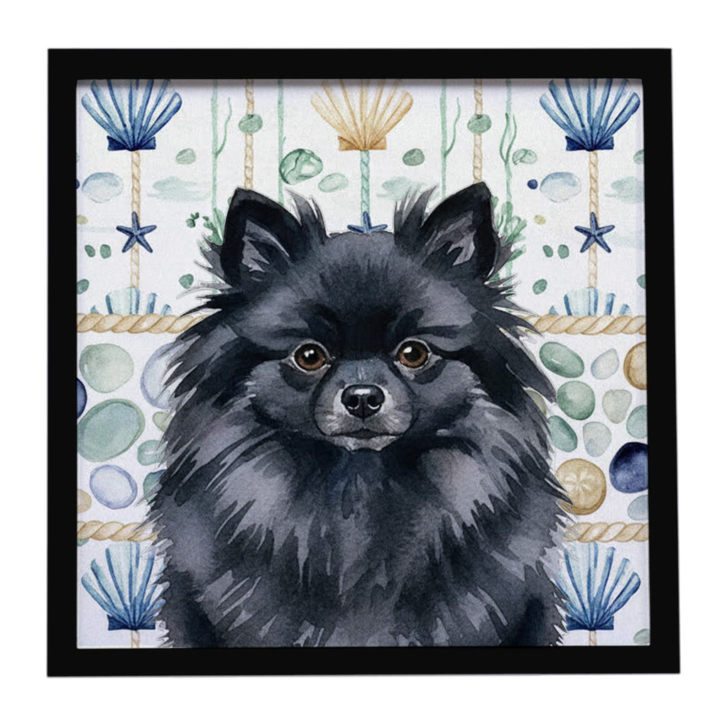 Black Pomeranian Coastal Sea Glass Framed Art