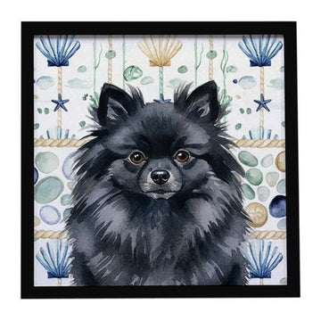 Black Pomeranian Coastal Sea Glass Framed Art
