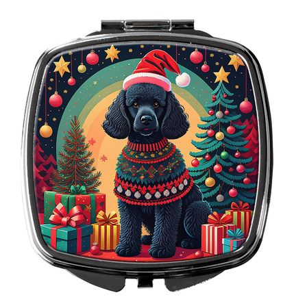 Black Poodle Christmas Folding Compact Mirror