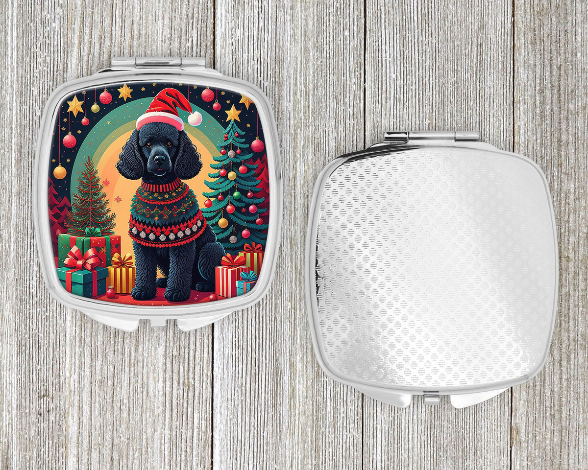 Black Poodle Christmas Folding Compact Mirror