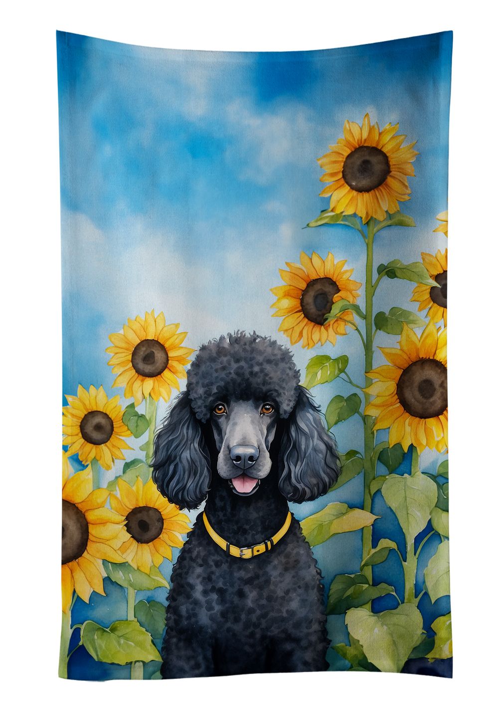 Black Poodle in Sunflowers Dual-Sided Kitchen Towel