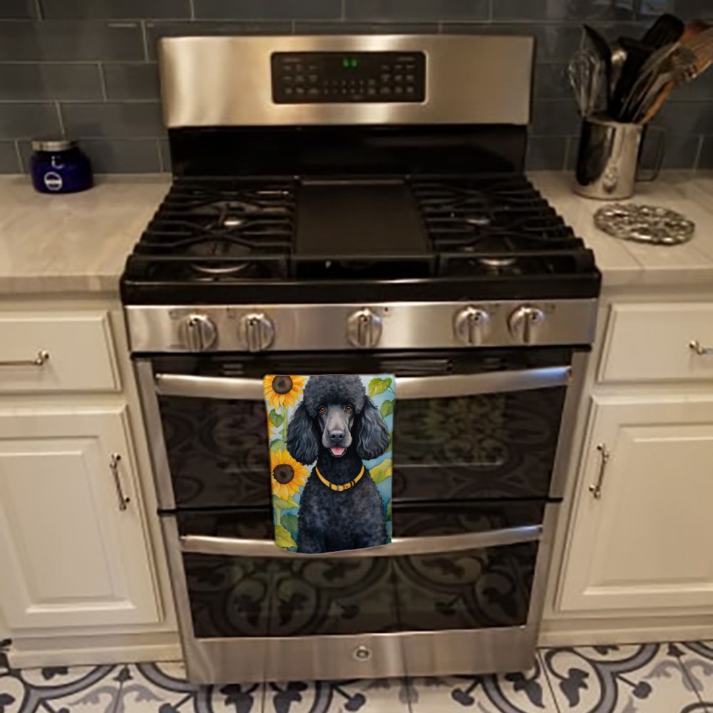 Black Poodle in Sunflowers Dual-Sided Kitchen Towel