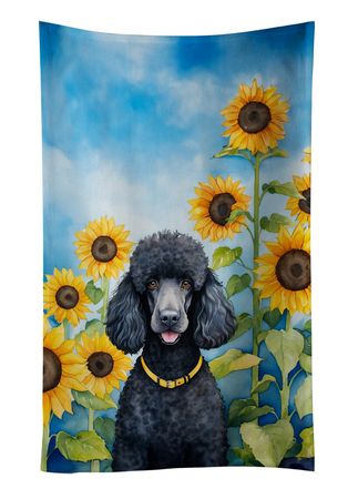 Black Poodle in Sunflowers Dual-Sided Kitchen Towel