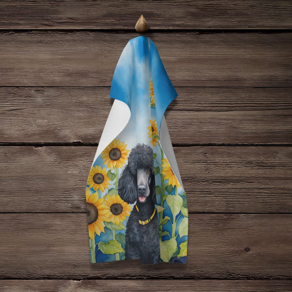 Black Poodle in Sunflowers Dual-Sided Kitchen Towel