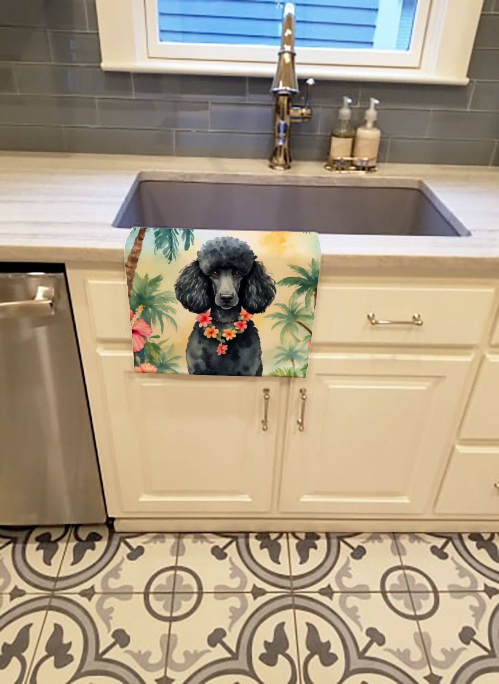 Black Poodle Luau Decorative Kitchen Towel