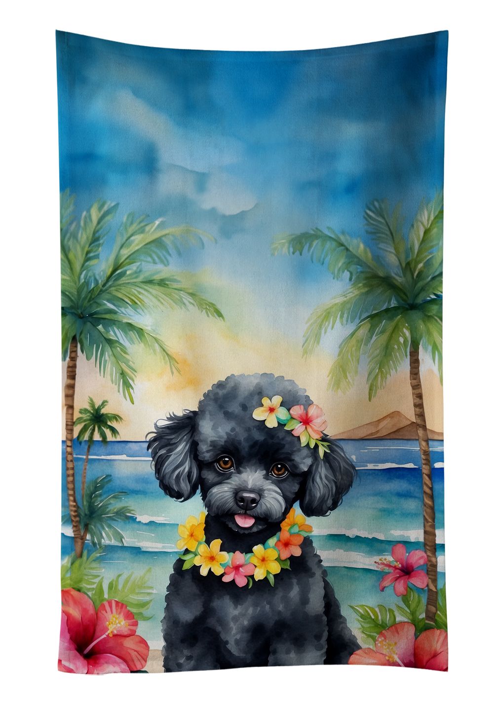 Black Poodle Luau Dual-Sided Kitchen Towel