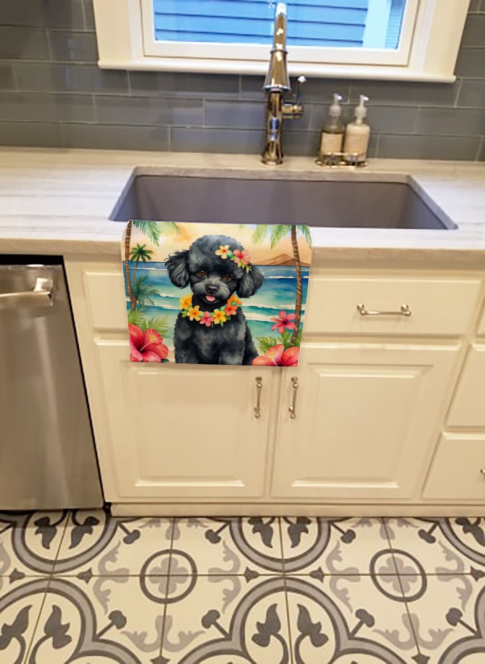 Black Poodle Luau Dual-Sided Kitchen Towel