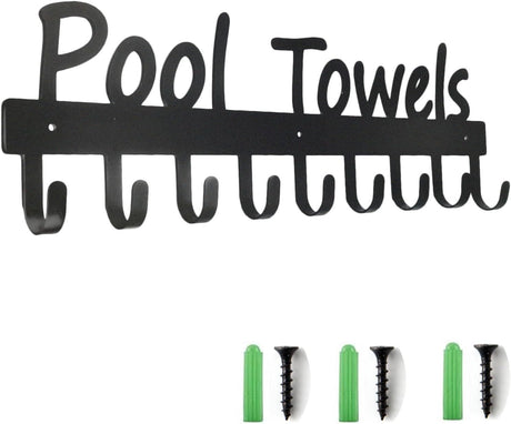 Black Pool Towel Rack with 9 Hooks for Outdoor Use