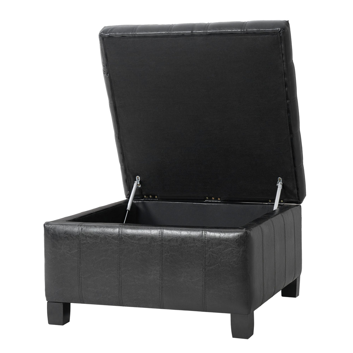 Black Button-Tufted Lift-Top Storage Ottoman