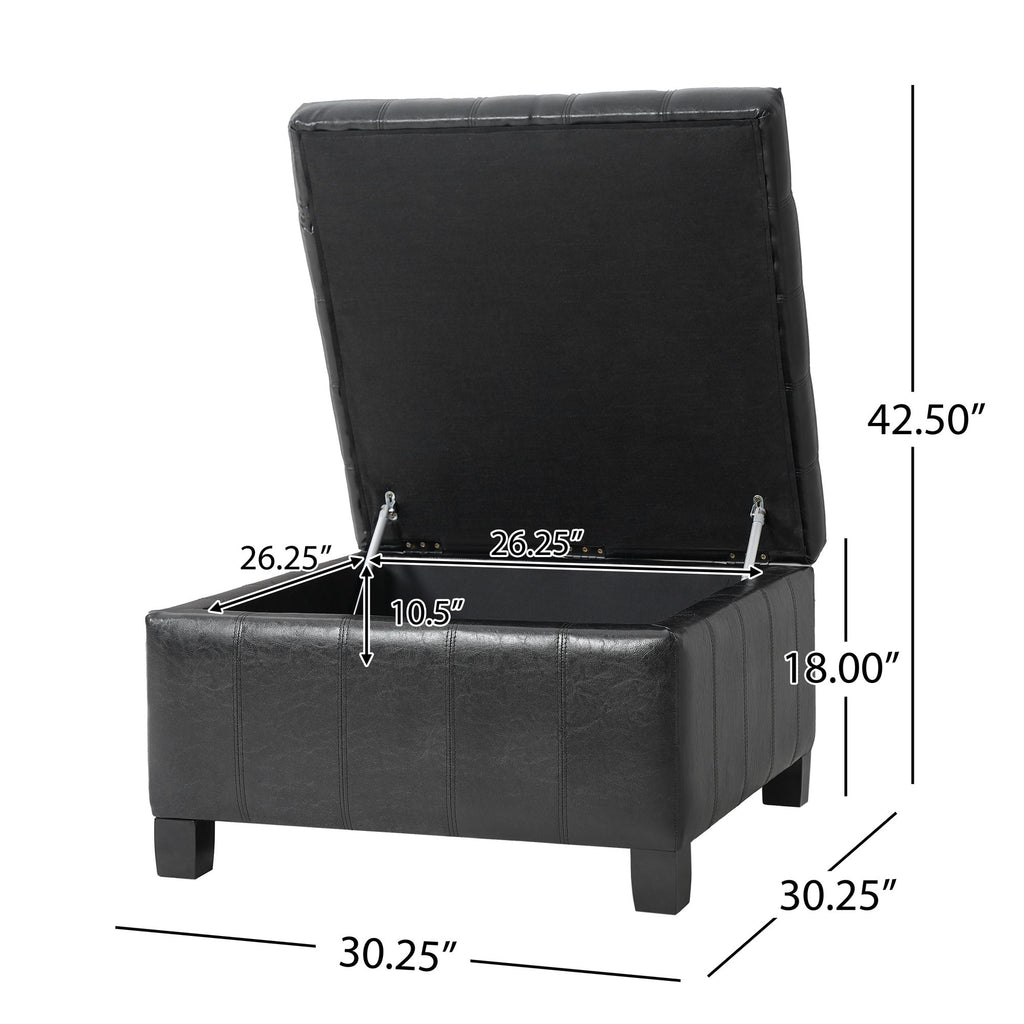 Black Button-Tufted Lift-Top Storage Ottoman