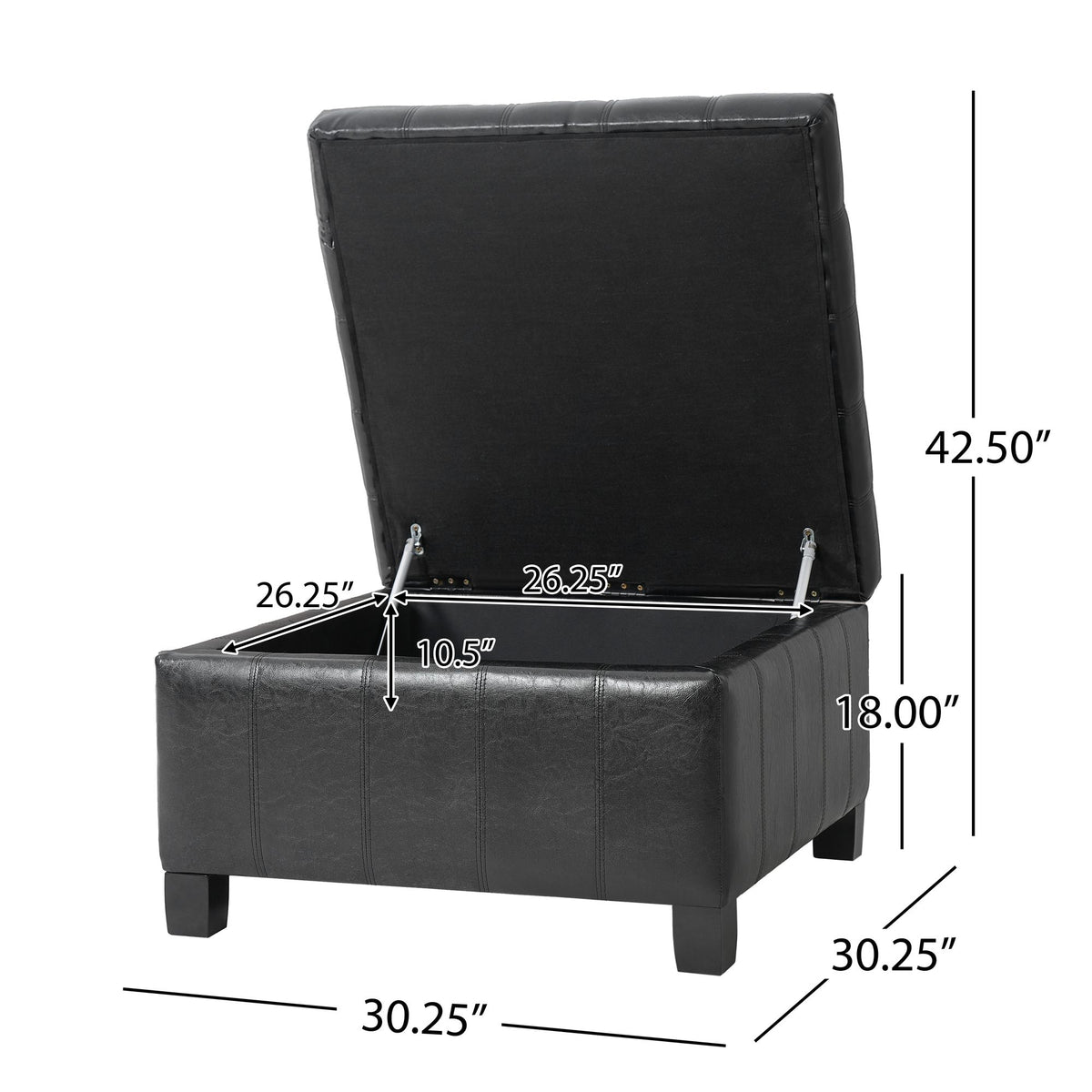 Black Button-Tufted Lift-Top Storage Ottoman