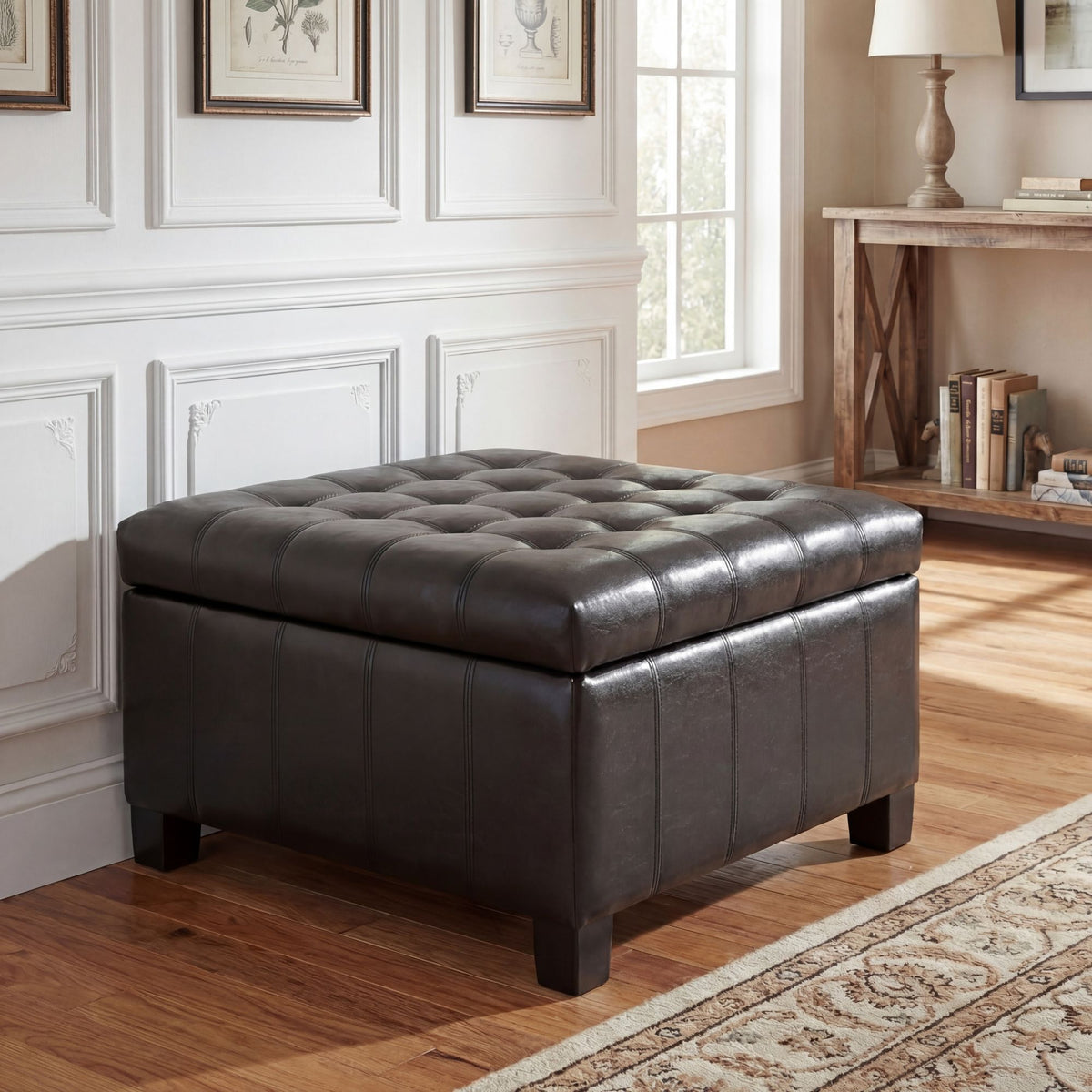 Black Button-Tufted Lift-Top Storage Ottoman