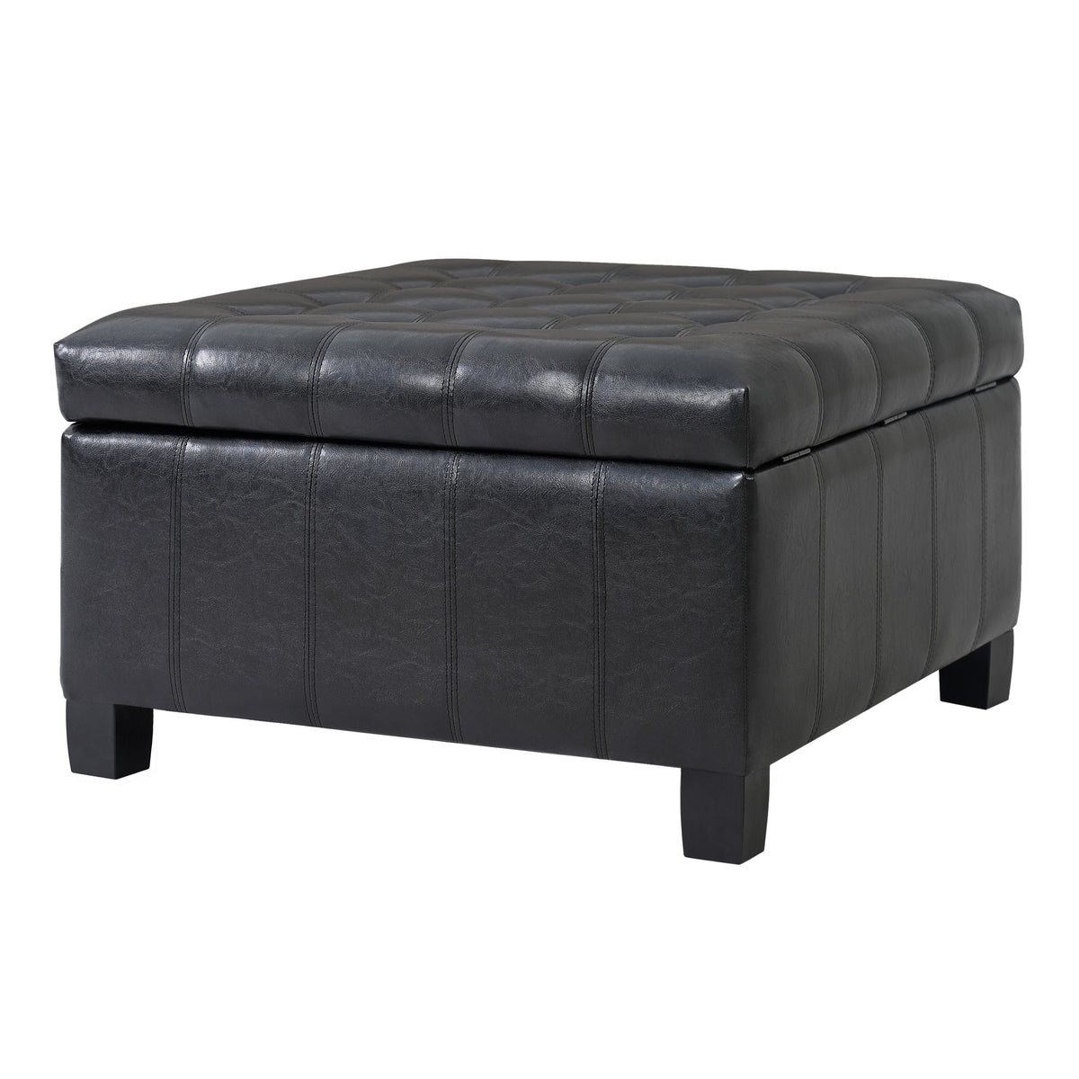 Black Button-Tufted Lift-Top Storage Ottoman