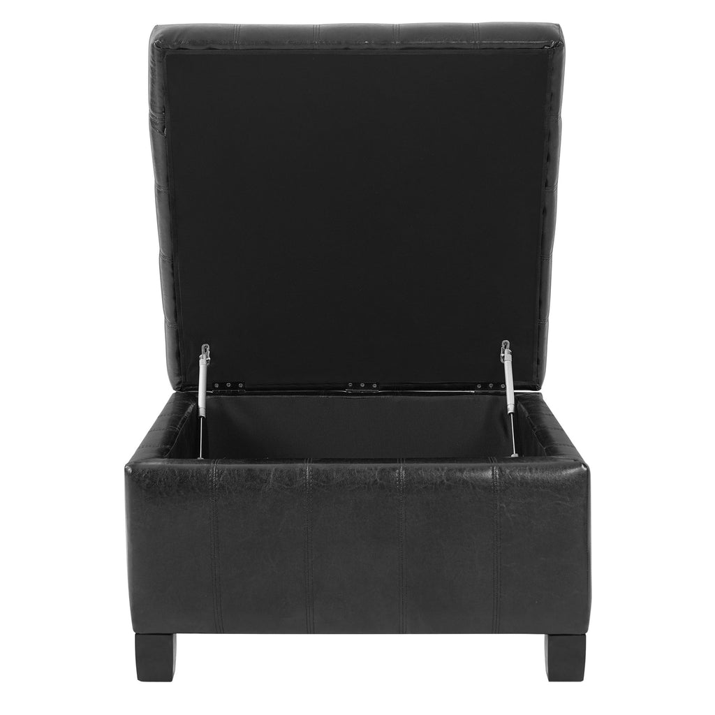 Black Button-Tufted Lift-Top Storage Ottoman