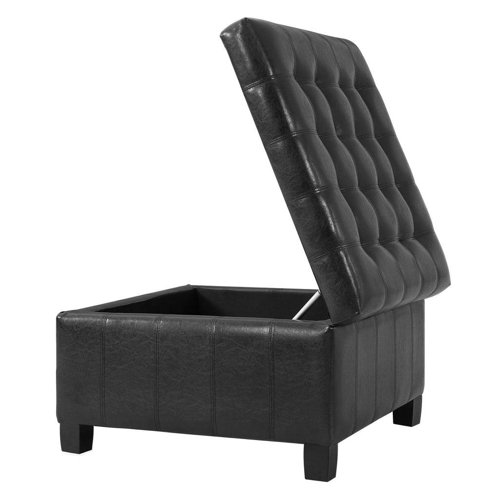 Black Button-Tufted Lift-Top Storage Ottoman